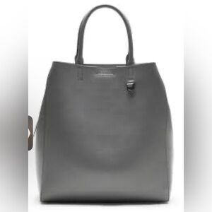 Banana Republic Grey Smooth Leather Carry All Satchel Tote Bag